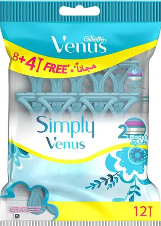 Gillette Simply Venus 2 Women's Disposable Razors, 12 pcs
