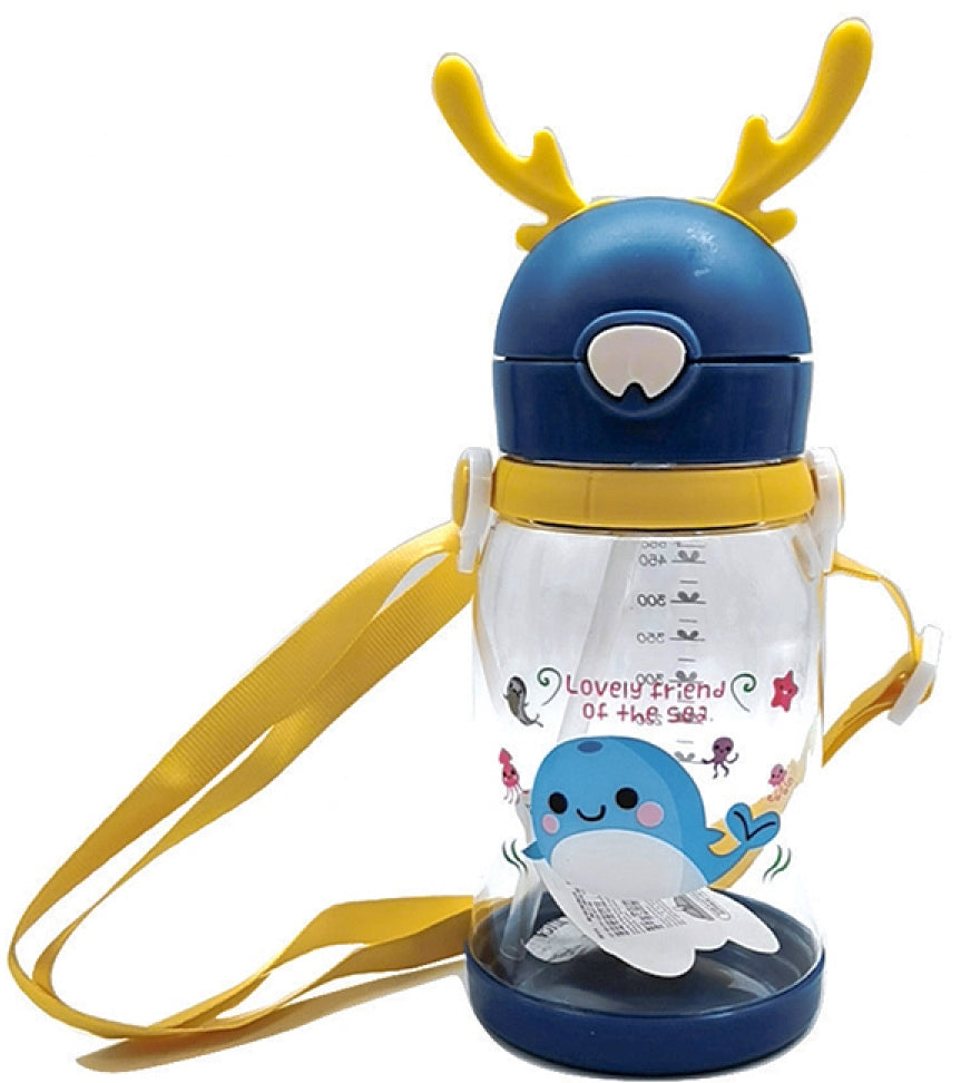 2186 Blue Water Bottle with Straw & Strap, 550 mL