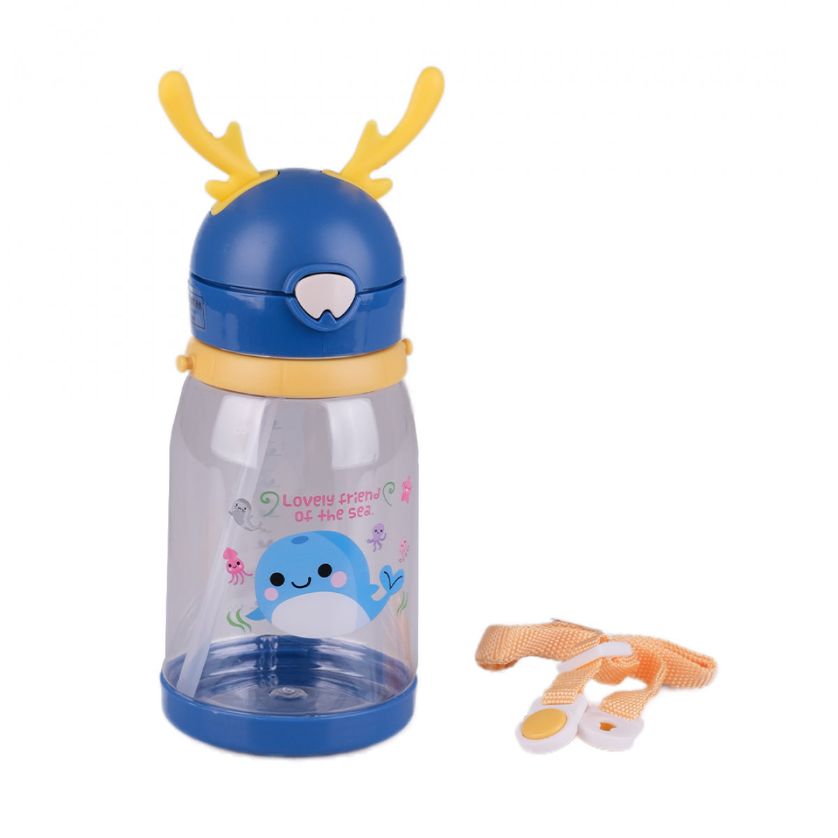 2186 Blue Water Bottle with Straw & Strap, 550 mL - Image 2