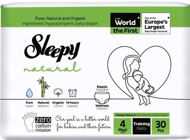 Sleepy Natural Size 4 Baby Pull-Up Diaper Pants, 7-14 kg, 30 pcs