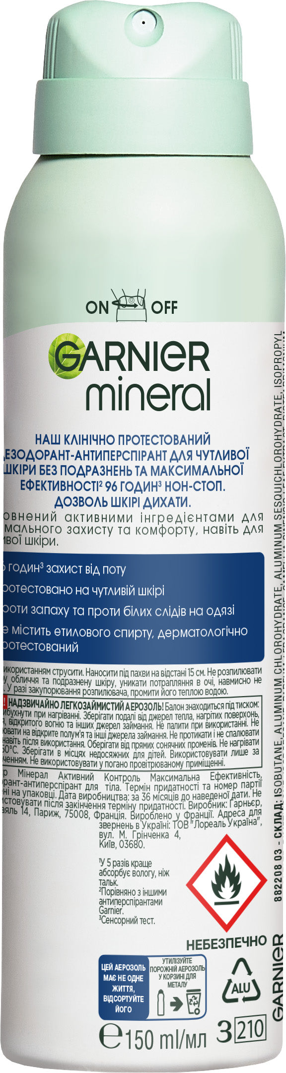 Garnier Mineral Active Control 96-Hour Women's Antiperspirant Spray, 150 mL - Image 2