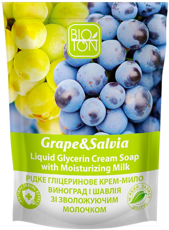 Bioton Cosmetics Grape & Sage Moisturizing Milk Liquid Cream Soap Refill Pouch, 450 mL