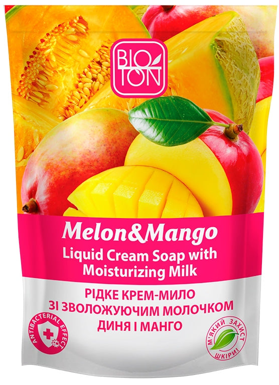 Bioton Cosmetics Melon & Mango Moisturizing Milk Liquid Cream Soap Refill Pouch, 450 mL