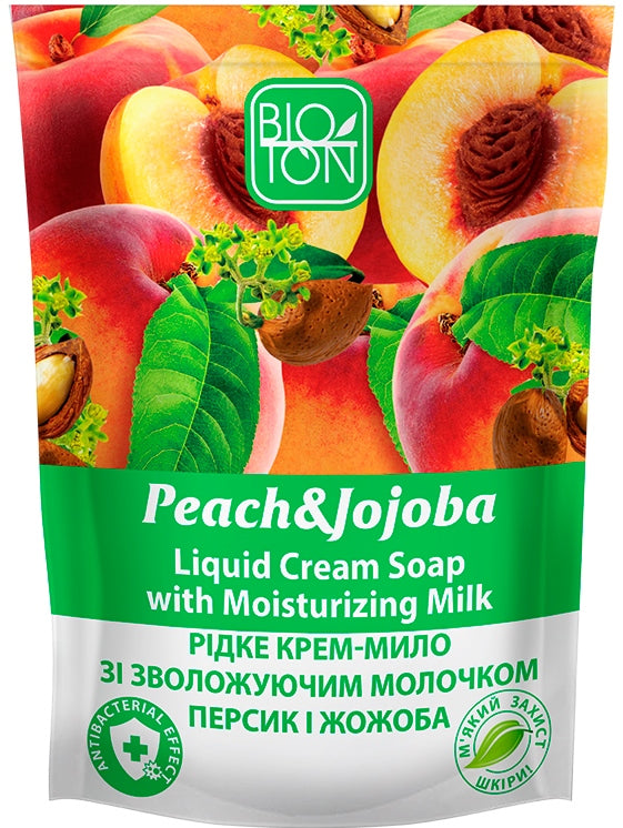 Bioton Cosmetics Peach & Jojoba Moisturizing Milk Liquid Cream Soap Refill Pouch, 450 mL