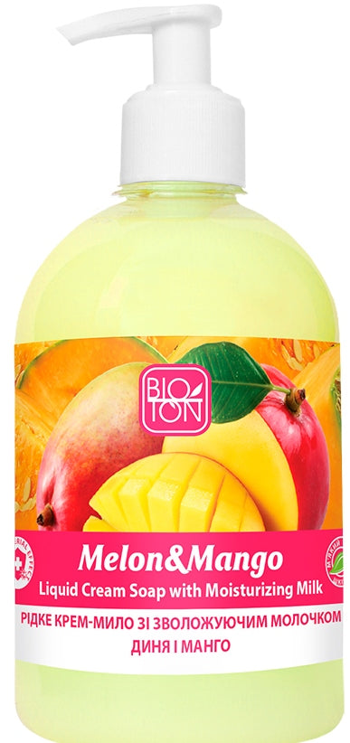 Bioton Cosmetics Melon & Mango Moisturizing Milk Liquid Cream Soap with Pump, 500 mL