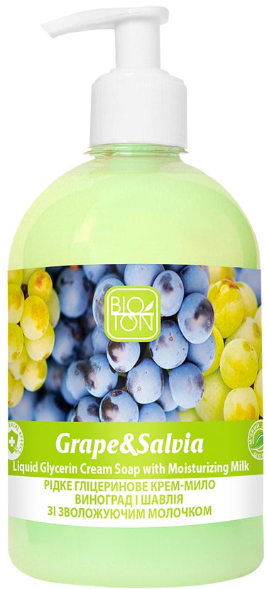 Bioton Cosmetics Grape & Sage Moisturizing Milk Liquid Cream Soap with Pump, 500 mL