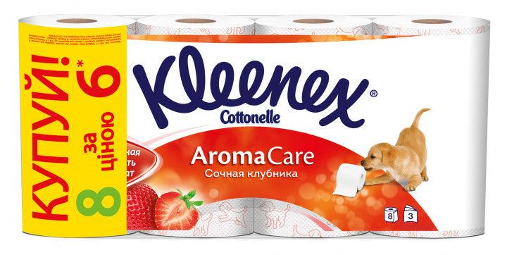 Kleenex Strawberry 3-Ply Toilet Paper, 6+2 Rolls