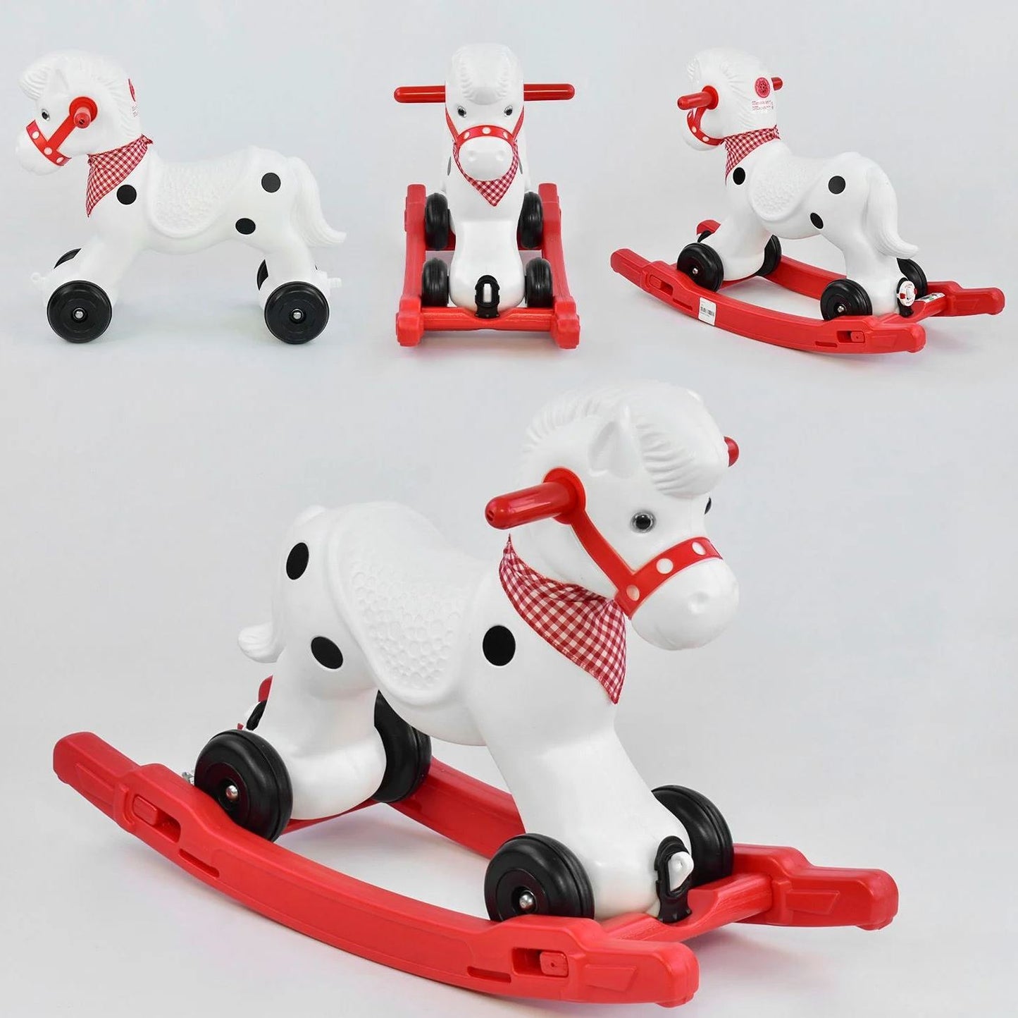 Pilsan 01-002 Horse Rocker & Ride-On with Hoof and Neighing Sounds, Removable Tray & Wheels
