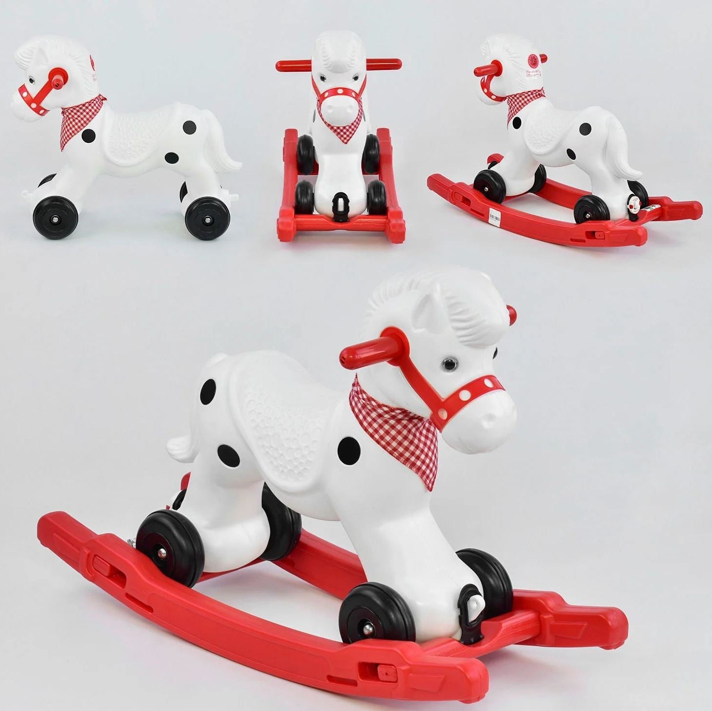 Pilsan 01-002 Horse Rocker & Ride-On with Hoof and Neighing Sounds, Removable Tray & Wheels