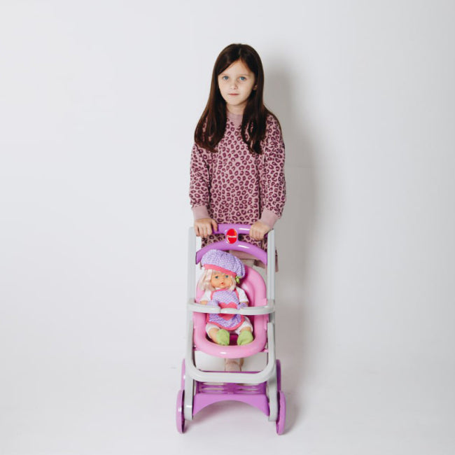 Doloni 0122/04 Doll Stroller with Reclining Seat, Gray & Pink - Image 4