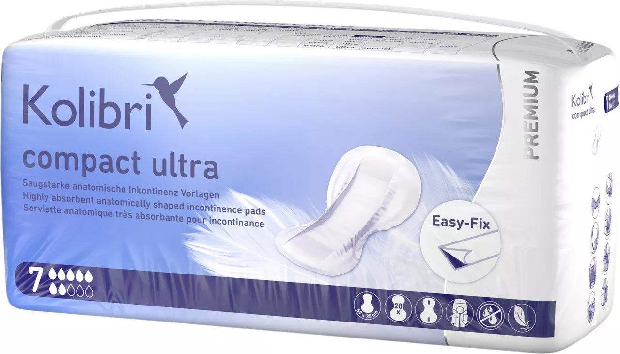 Kolibri Compact Premium Ultra Urological Pads, 7 Drops, 69 x 35 cm, 28 pcs