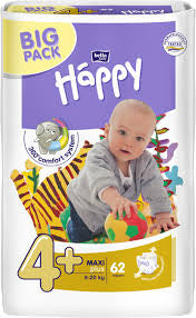 Happy Maxi Plus (4+) Baby Diapers, 62 pcs, 9-20 kg