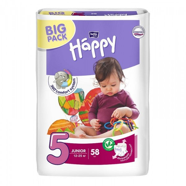 Bella Baby Happy Junior (5) Baby Diapers, 58 pcs, 12-25 kg