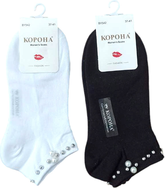 Korona BY542 Women's Low-Cut Socks with Beads, Size 37-41