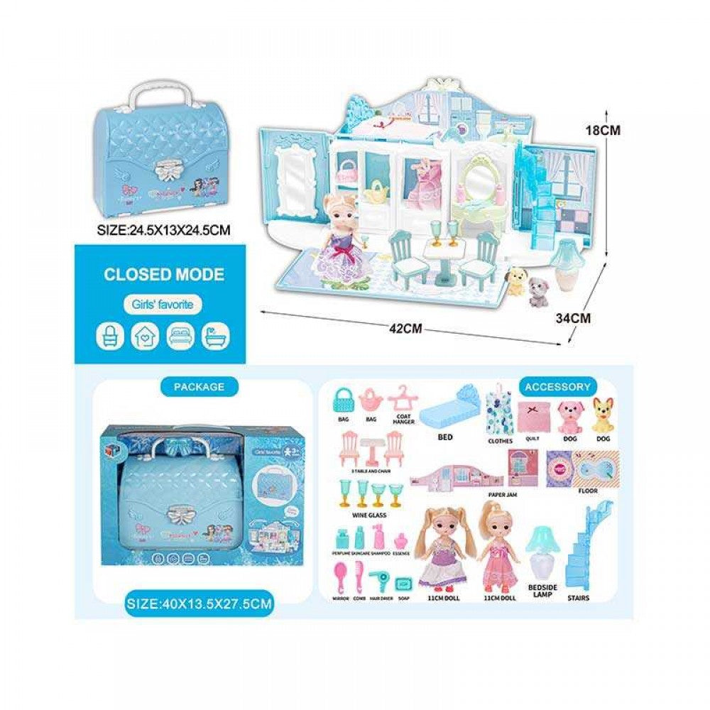 6688-12 Dollhouse with Dolls, Furniture, Accessories & Pets