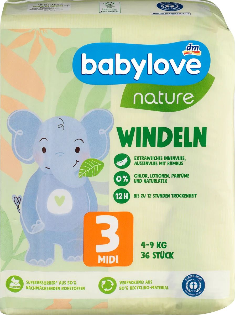 Babylove Nature Size 3 Baby Diapers, 4-9 kg, 36 pcs
