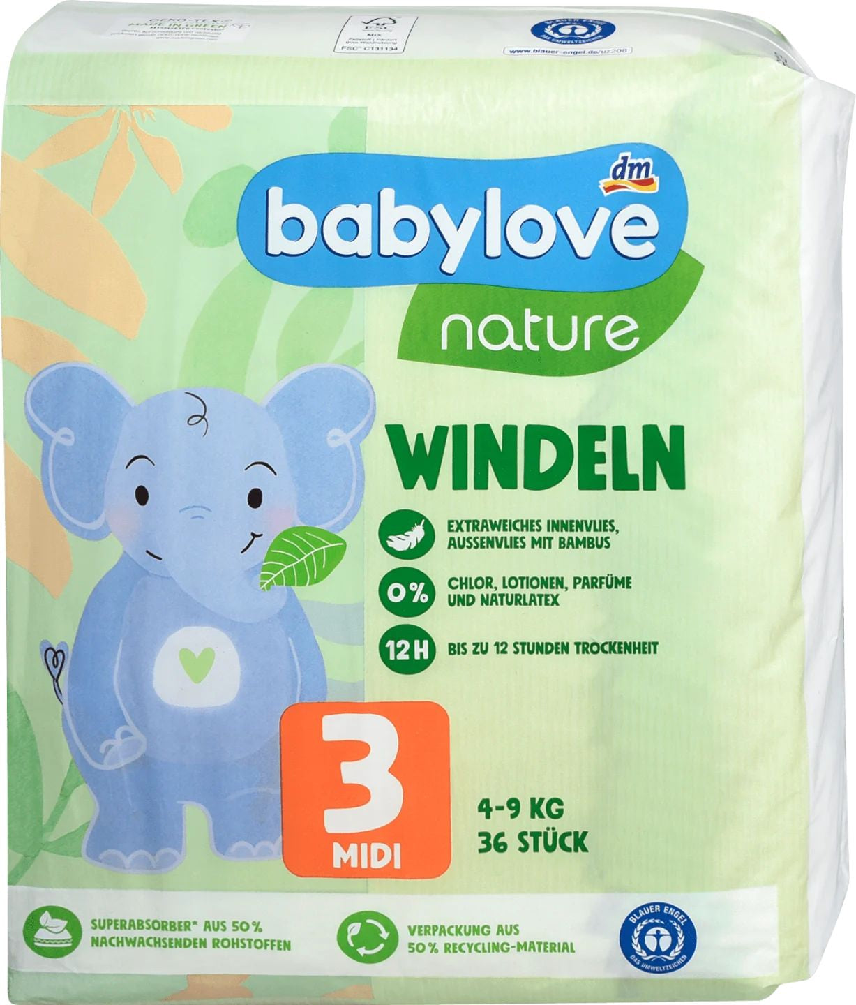 Babylove Nature Size 3 Baby Diapers, 4-9 kg, 36 pcs - Image 3