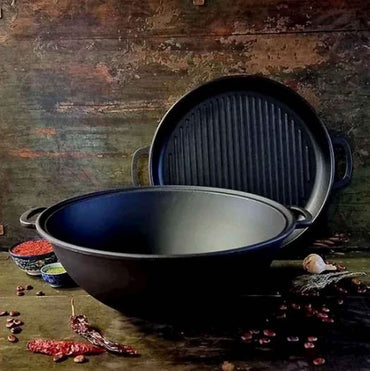 S&T T405CPGr Uzbek Cast-Iron Wok Kazan with Grill Frying Pan Lid, 8 L - Image 2