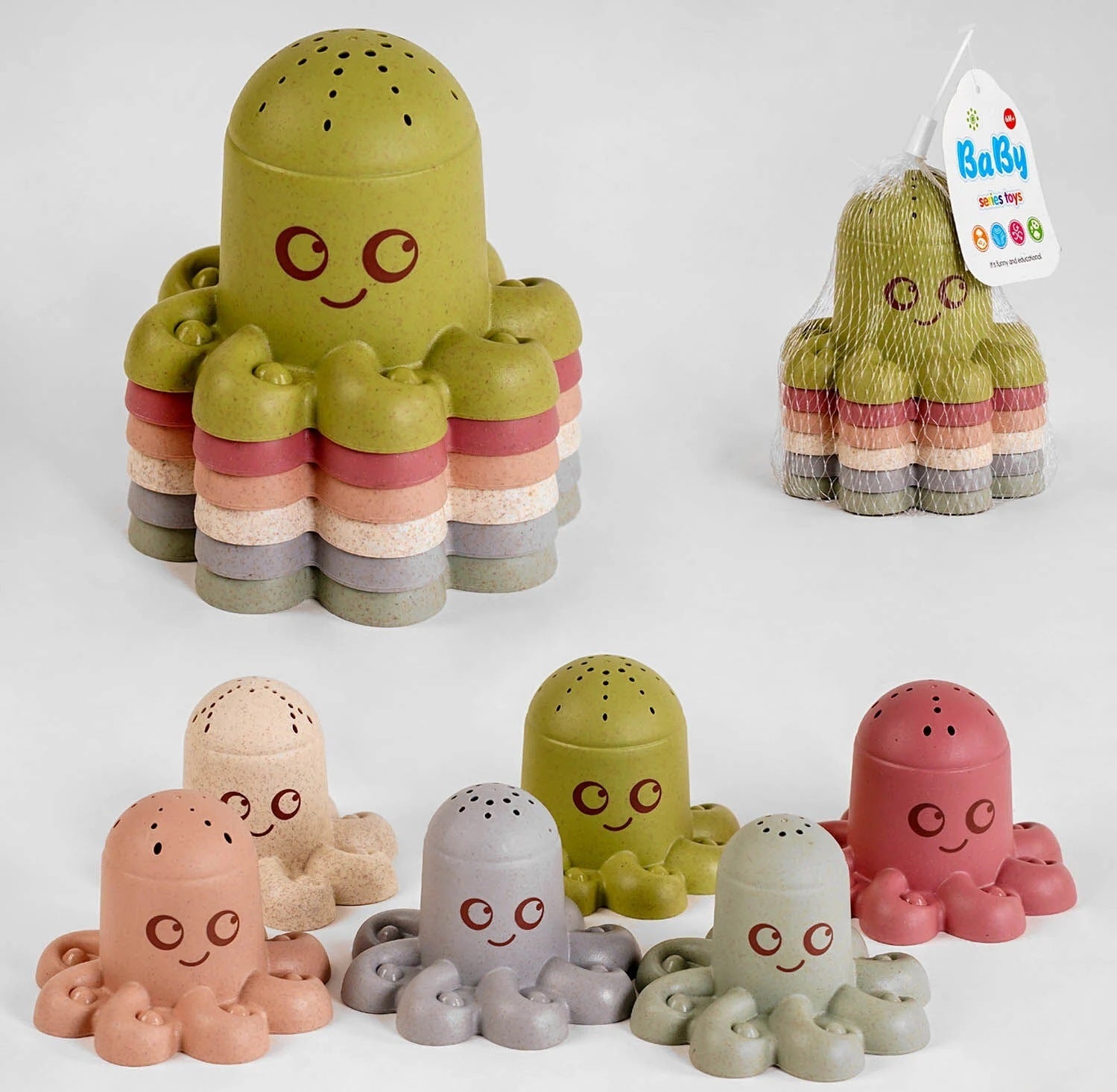 288-30 Octopus Bath Toy Set in Net, 6 pcs