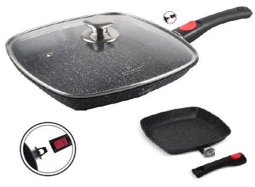 Edenberg EB-8129 Marble-Coated Grill Pan with Lid and Removable Handle, 24 cm - Image 3
