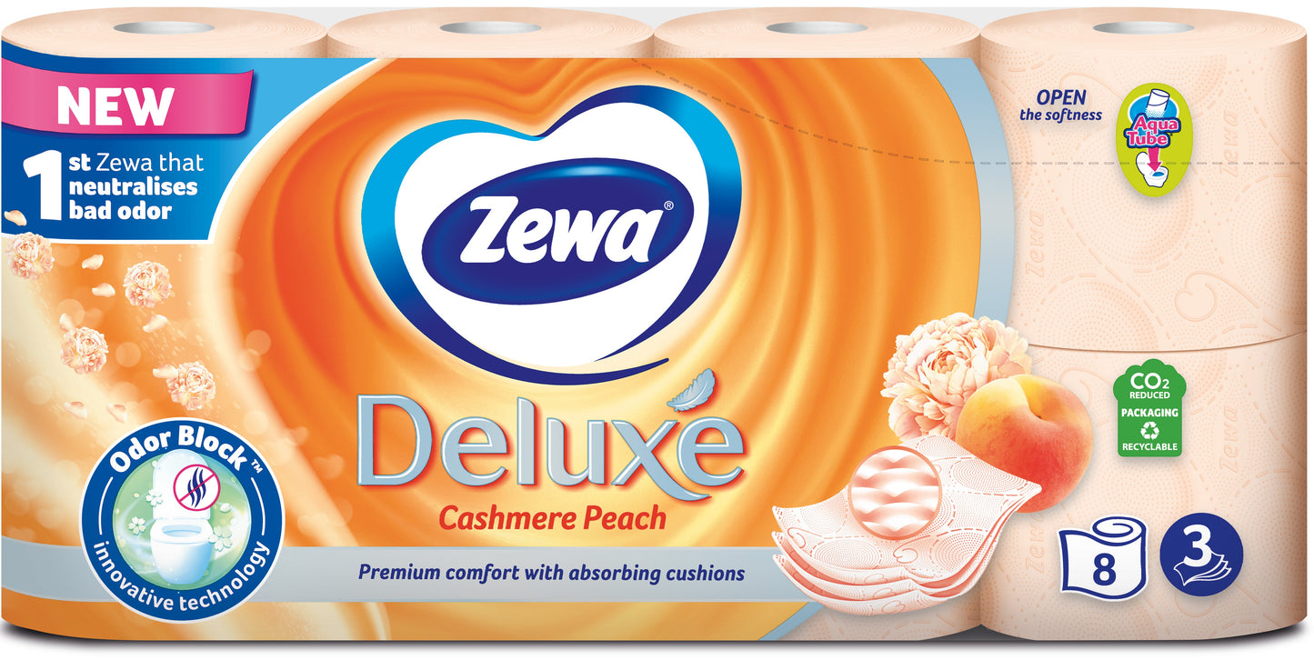 Zewa Deluxe Cashmere Peach 3-Ply Toilet Paper, 8 Rolls