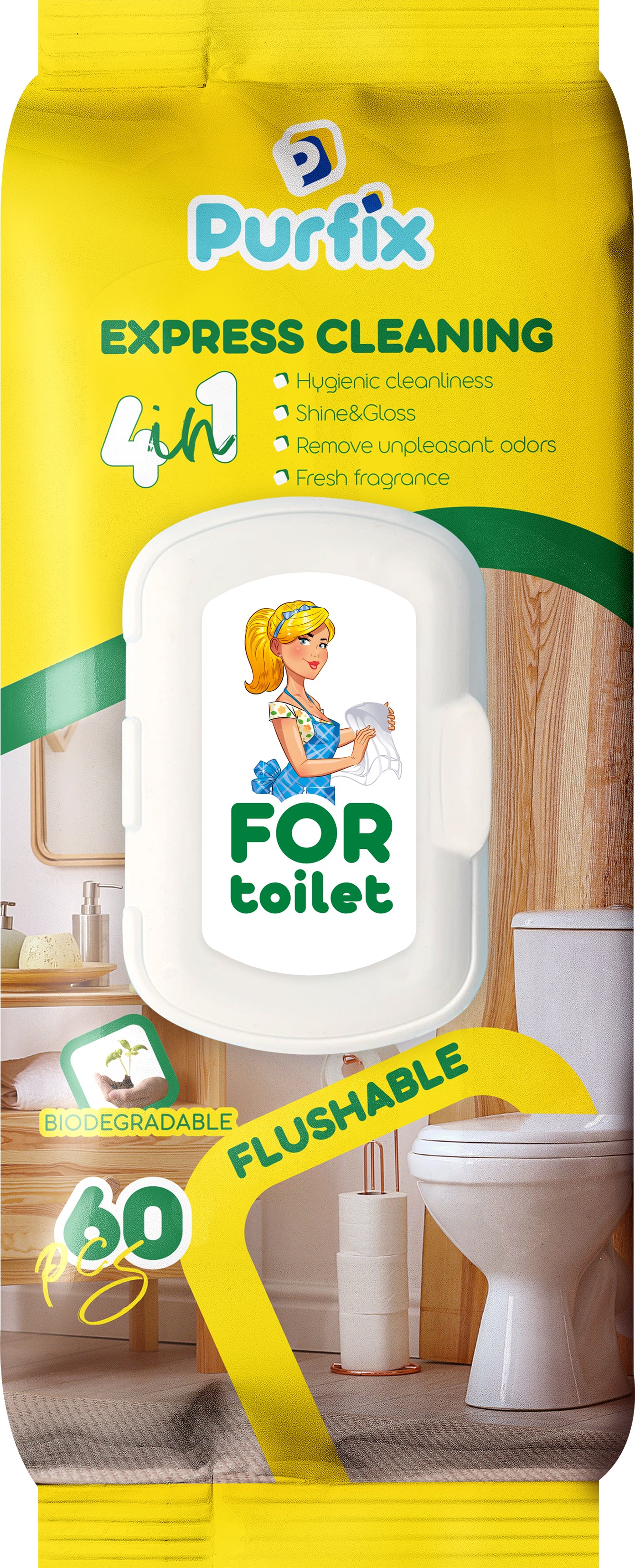 Purfix Toilet Care Wet Wipes, 60 pcs
