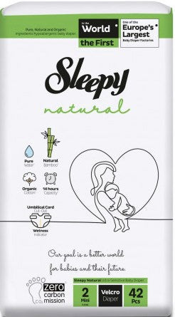 Sleepy Natural Size 2 Baby Diapers, 3-6 kg, 42 pcs