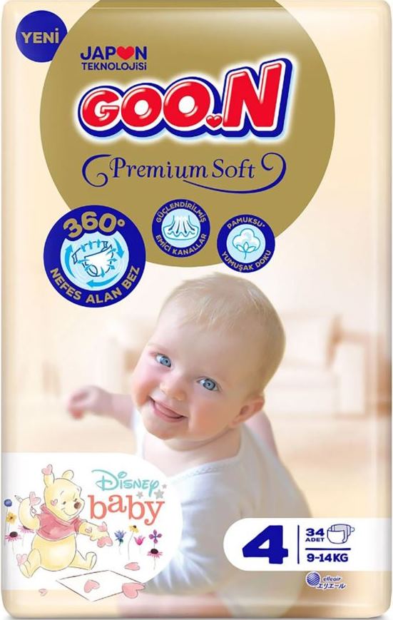 Goo.N Premium Soft Size 4 Baby Diapers, 9-14 kg, 34 pcs