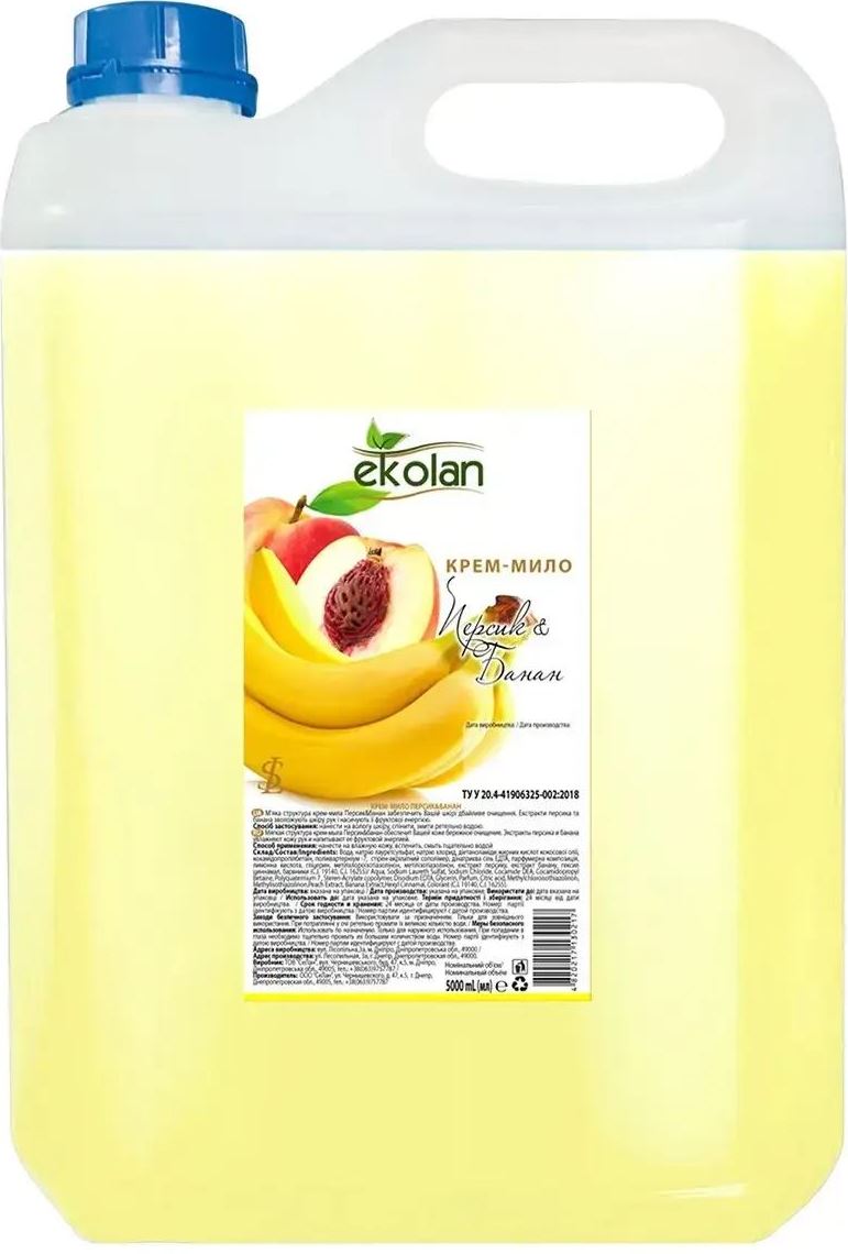 Ekolan Peach & Banana Liquid Cream Soap Canister, 5 kg