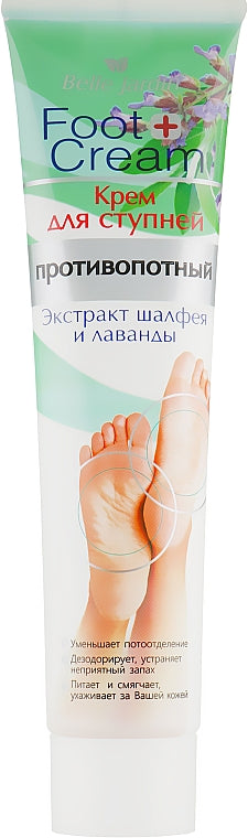Belle Jardin Foot Cream Antiperspirant Foot Cream with Sage & Lavender Extracts, 125 mL