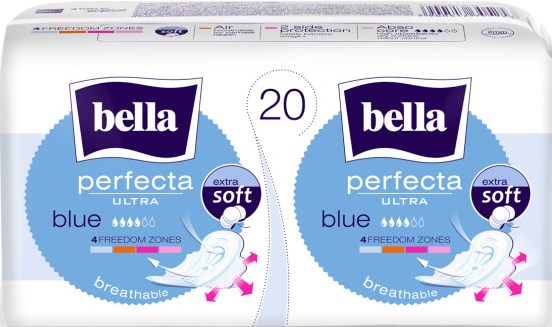 Bella Perfecta Ultra Blue Sanitary Pads, 10 + 10 pcs