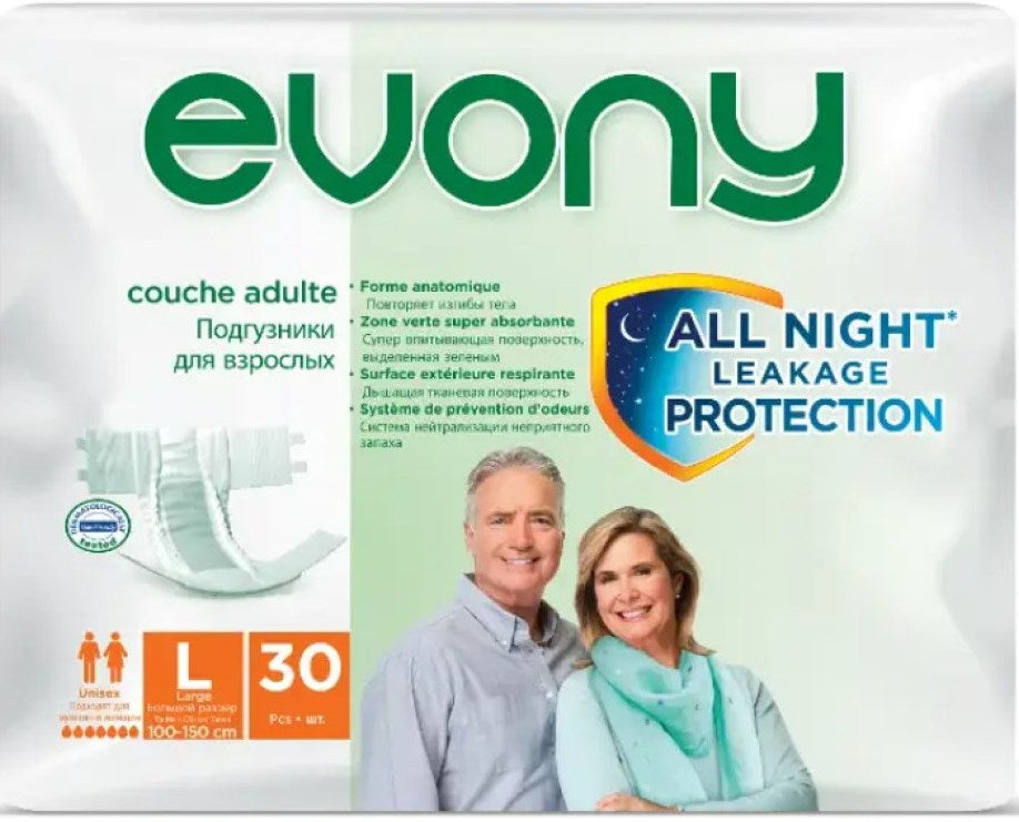 Evony Large 3 Adult Incontinence Briefs, 9-Drop Absorbency, 100-150 cm, 30 pcs