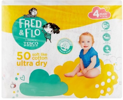 Fred&Flo Ultra Dry Size 4 Baby Diapers, 8-14 kg, 50 pcs