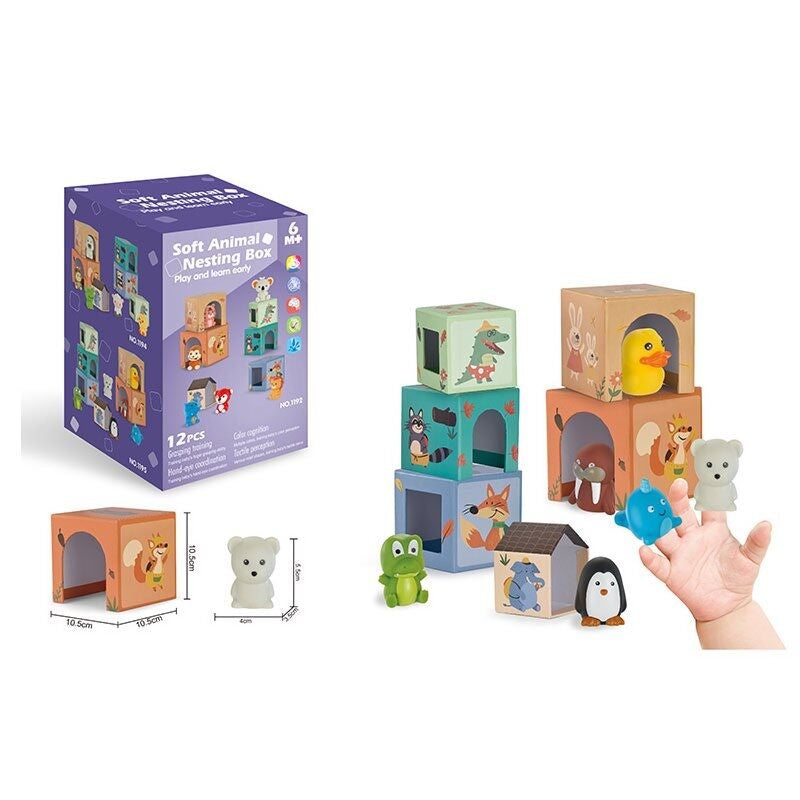 1196 Educational Game with 6 Animals, 6 Blocks & Finger Puppet Theater