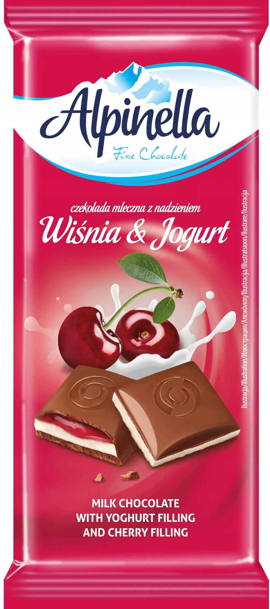 Alpinella Milk Chocolate with Cherry Yogurt Filling, 100 g