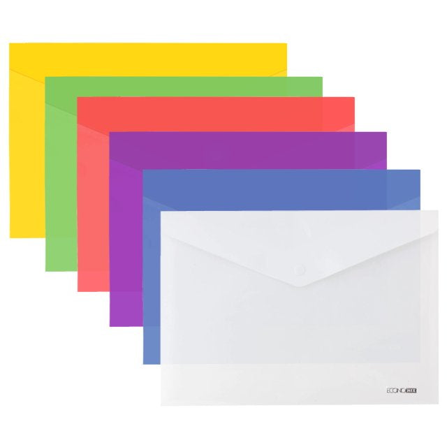 Economix A5 Plastic Snap Envelope Folder, Assorted
