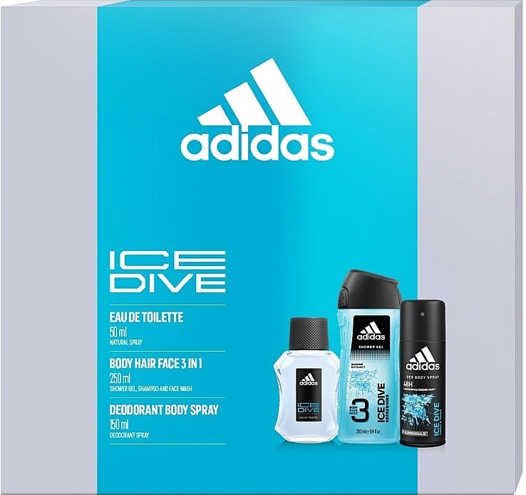 Adidas Ice Dive Men's Gift Set: Eau de Toilette 50 mL, Shower Gel 250 mL & Deodorant 150 mL