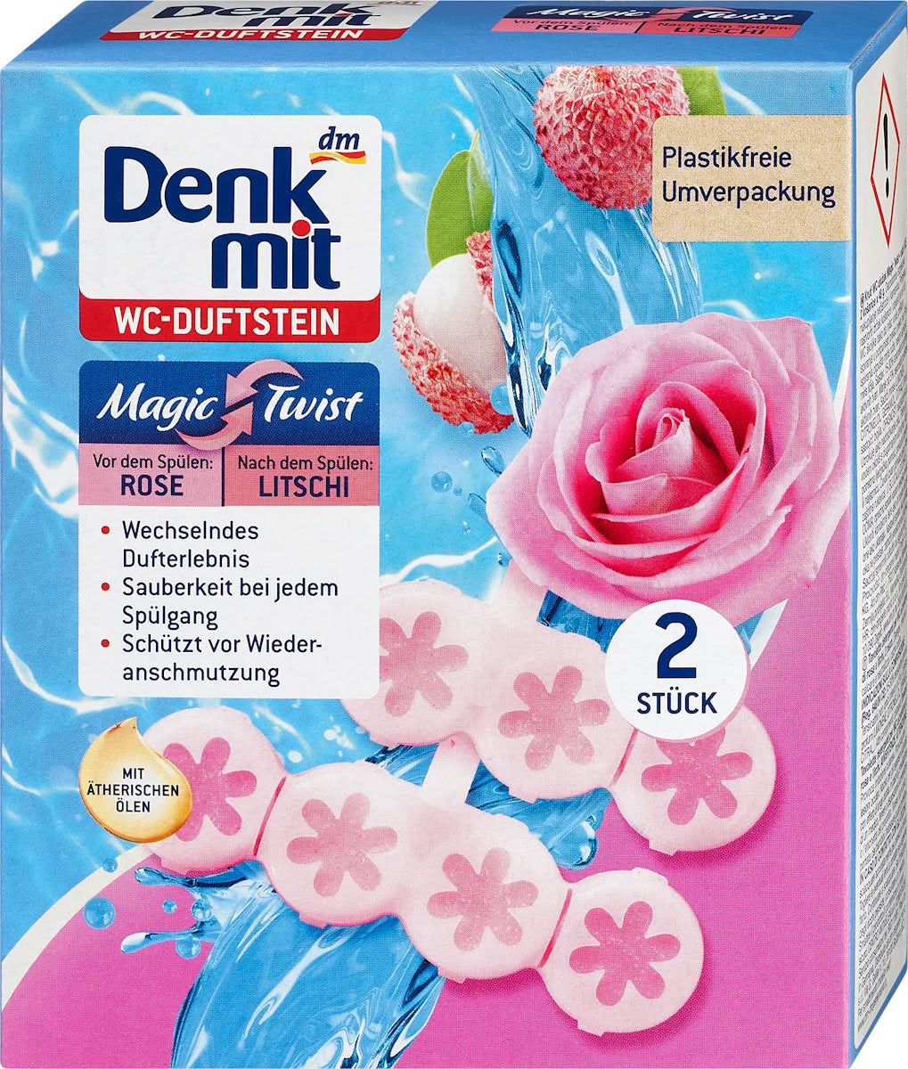 Denkmit Magic Twist Rose & Lychee Hanging Toilet Bowl Freshener, 2 pcs