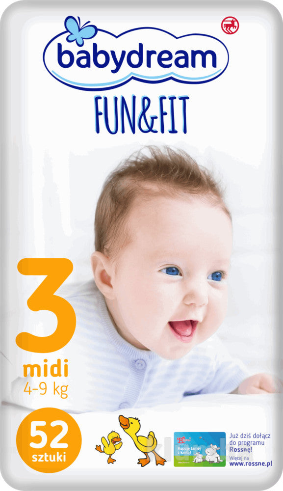 Babydream Fun & Fit (3) Midi Baby Diapers, 52 pcs, 4-9 kg