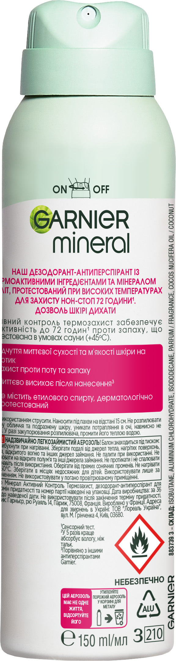 Garnier Mineral Active Control Heat Protection Women's Antiperspirant Spray, 150 mL - Image 2