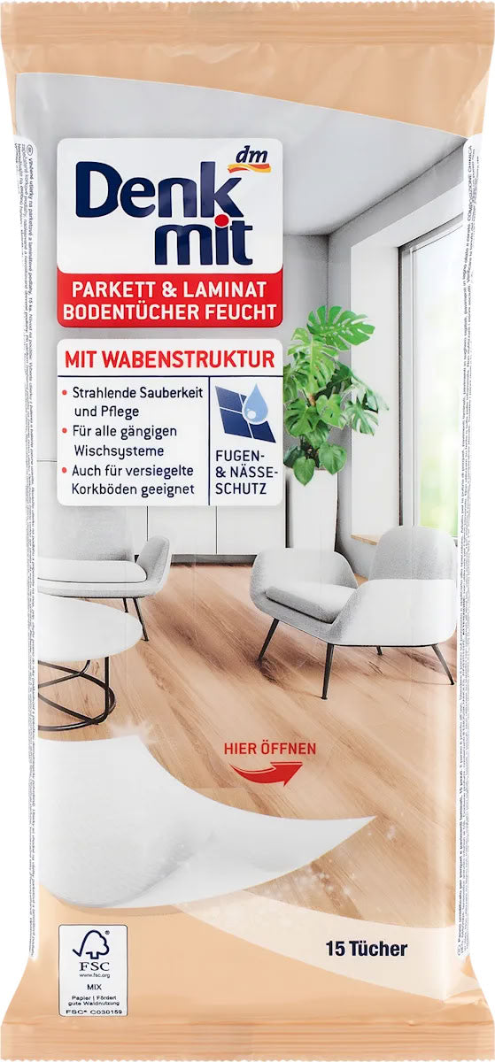 Denkmit Parquet & Laminate Floor Wet Wipes, 15 pcs