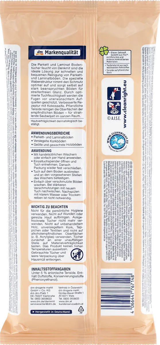Denkmit Parquet & Laminate Floor Wet Wipes, 15 pcs - Image 2