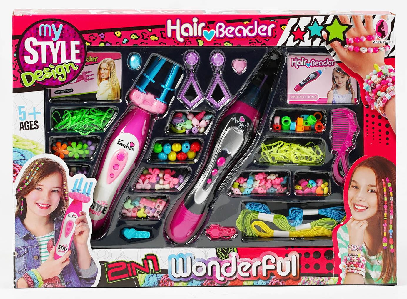 My Style Design LV 227 Hair Styling Play Set with 2 Braiding & Decoration Tools, Comb & Elastic Bands