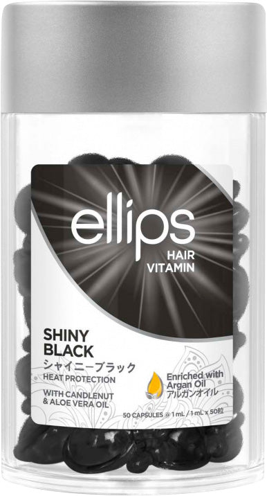 Ellips Night Glow Hair Vitamin Capsules for Dark Hair with Kukui Nut Oil & Aloe Vera, 50 pcs