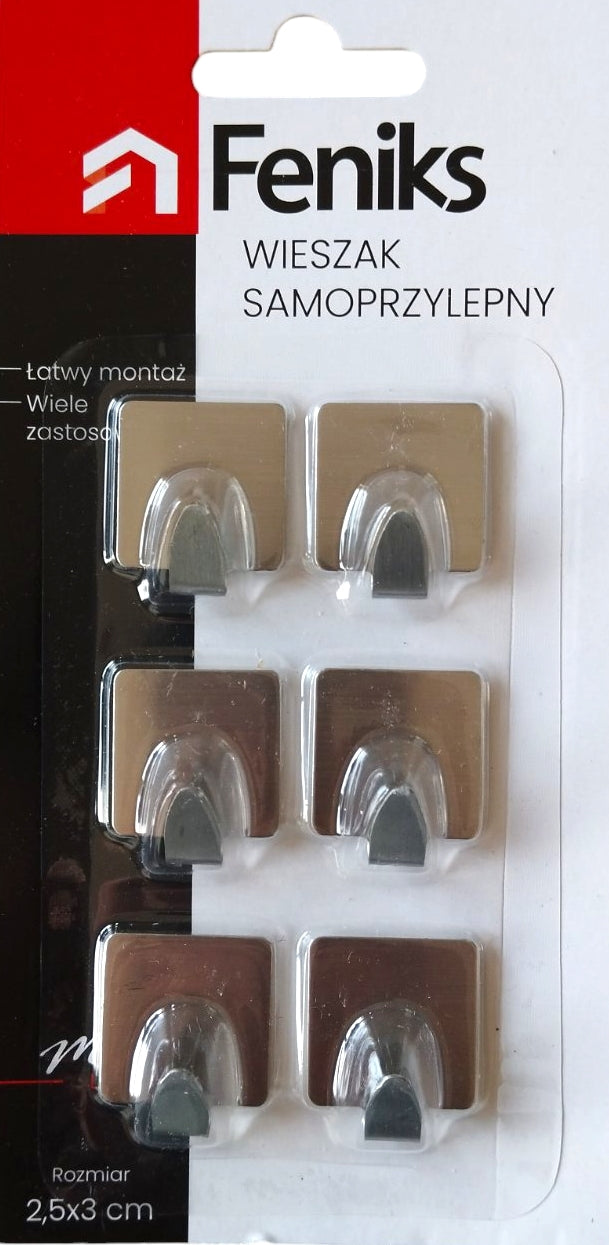 Feniks Square Metal Self-Adhesive Hook Set, 6 pcs - Image 2