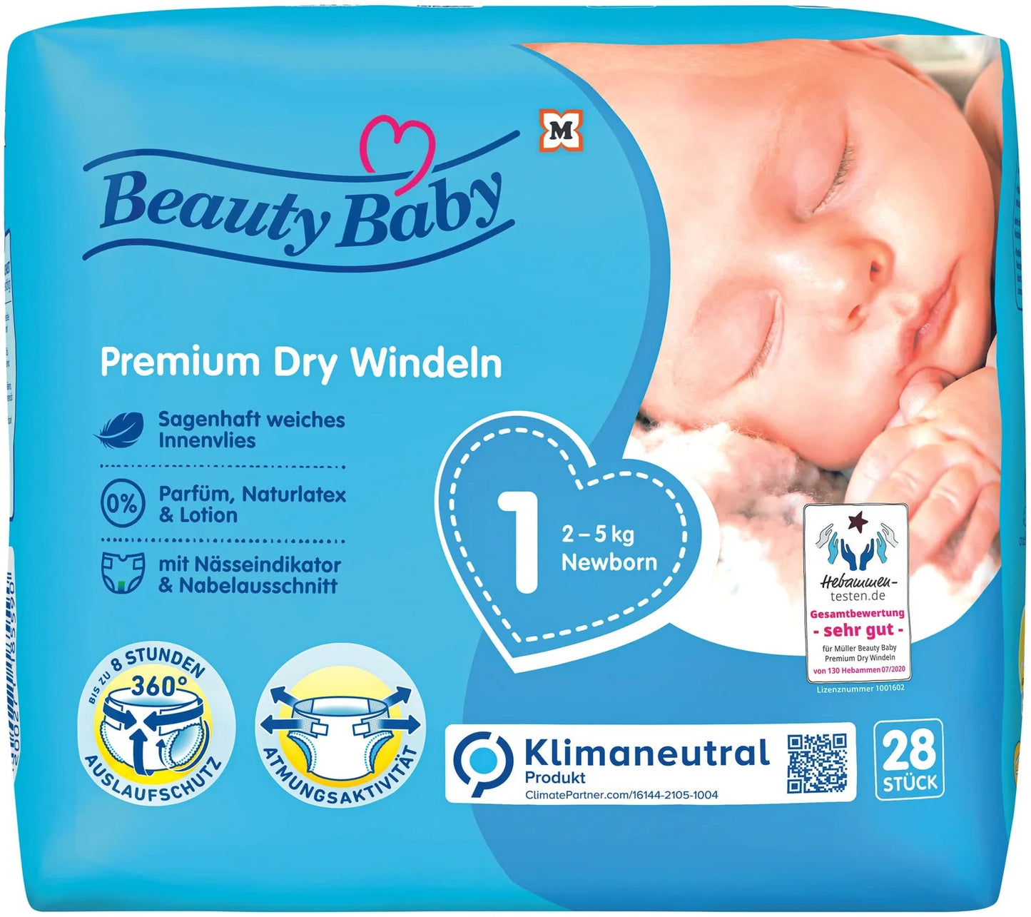 Beauty Baby Premium Dry Size 1 Baby Diapers, 2-5 kg, 28 pcs