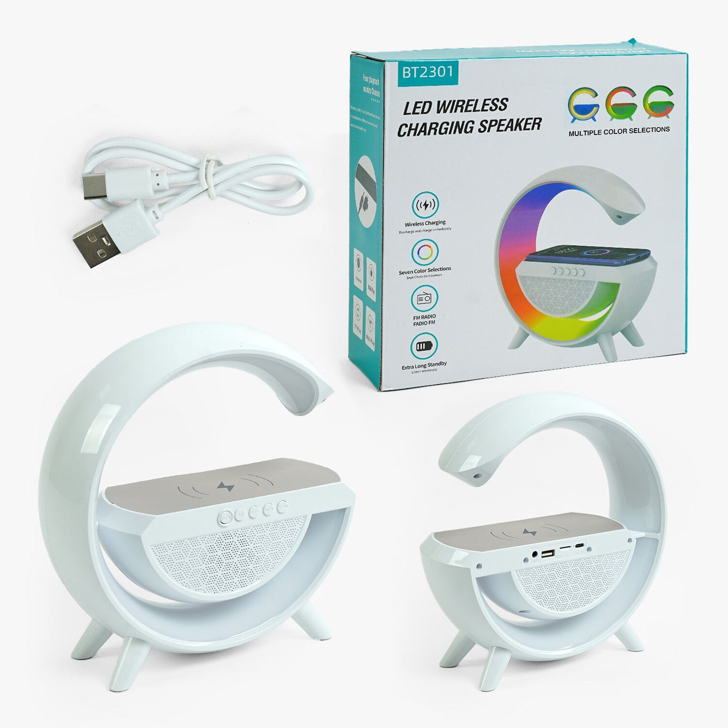 C65392 Speaker with Wireless Phone Charging, Built-In Battery, Bluetooth 5.2, TF Card, USB Type-C & Adjustable Lighting