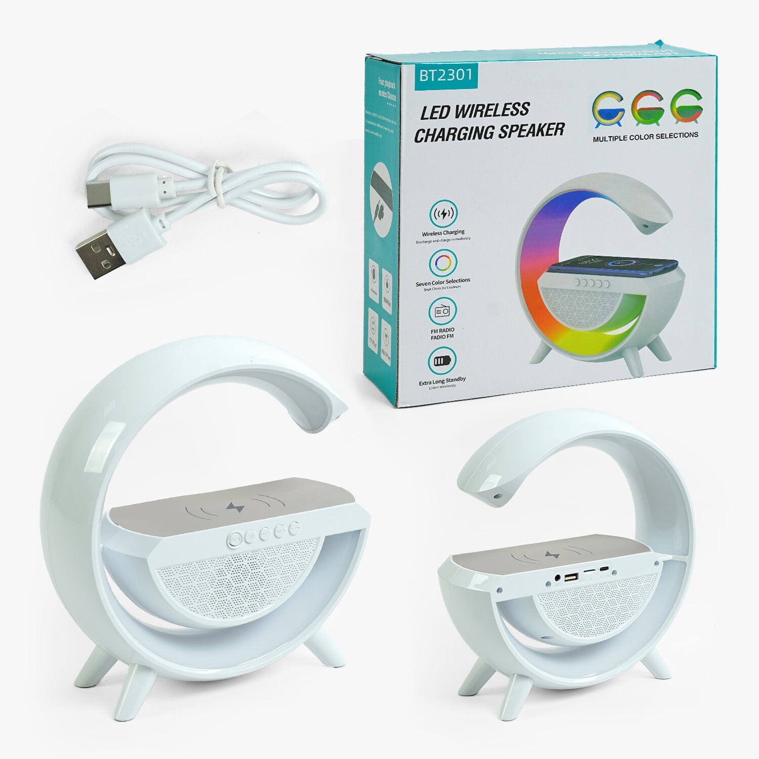 C65392 Speaker with Wireless Phone Charging, Built-In Battery, Bluetooth 5.2, TF Card, USB Type-C & Adjustable Lighting
