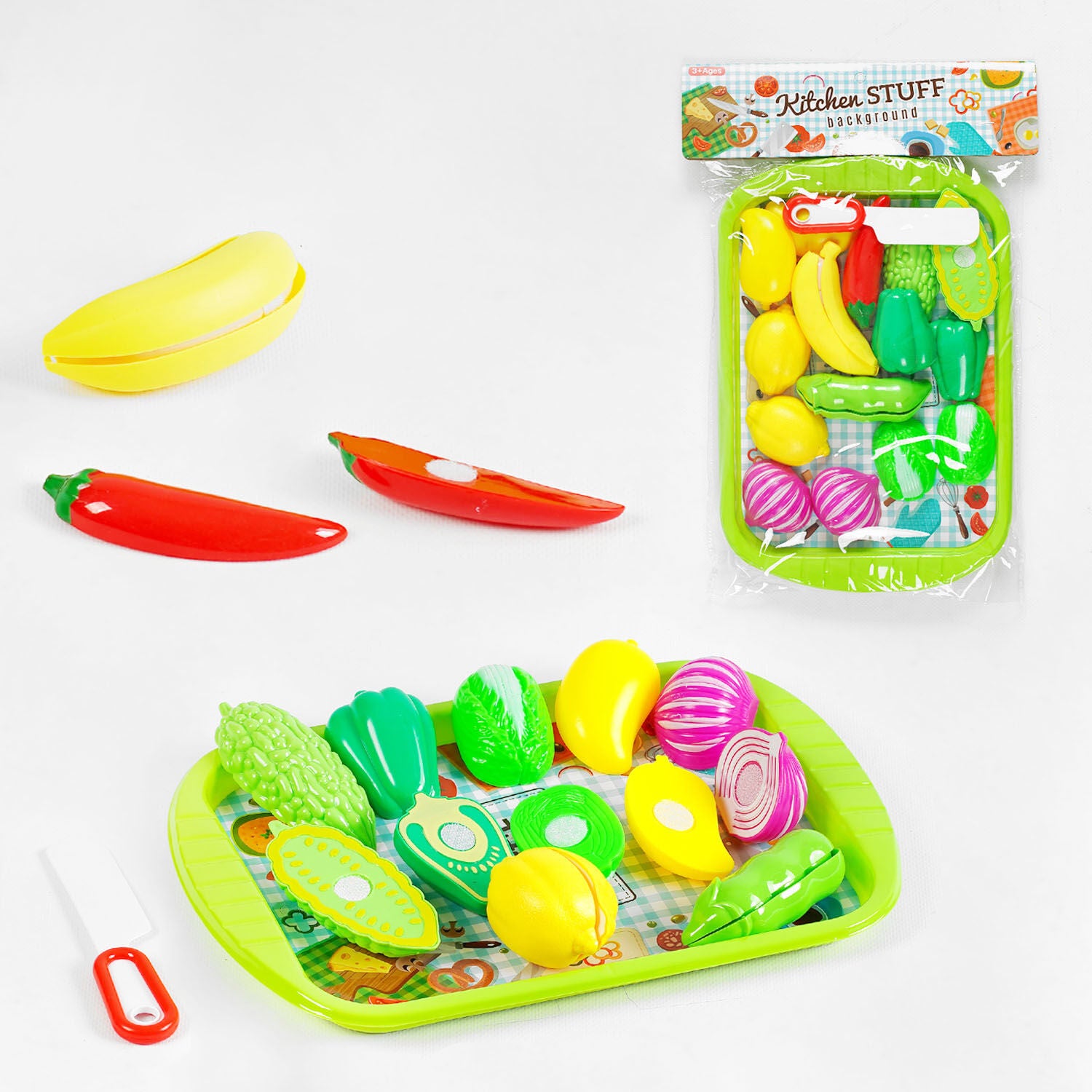 M 310 Kitchen Stuff Hook-and-Loop Vegetable & Fruit Cutting Set with Tray & Knife