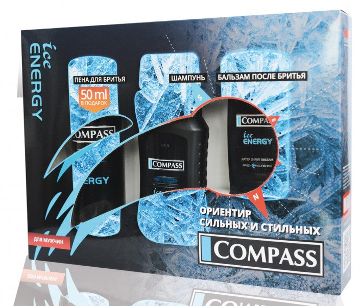 Compass Ice Energy Men's Gift Set: Shampoo, Shaving Cream & Aftershave Balm